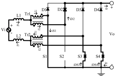 Figura 28 – Primeira etapa de operação do conversor CA-CC Boost para  operação no MCC e não-sobreposição de sinais no semiciclo positivo