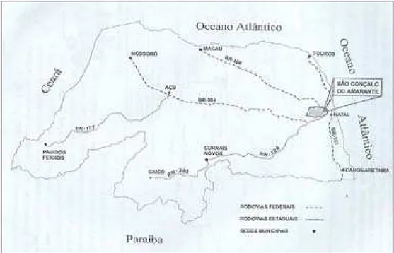 Figura 2 – Mapa com os Limites do Rio Grande do Norte  Fonte: Fonte: Brito, 2002, p.16 