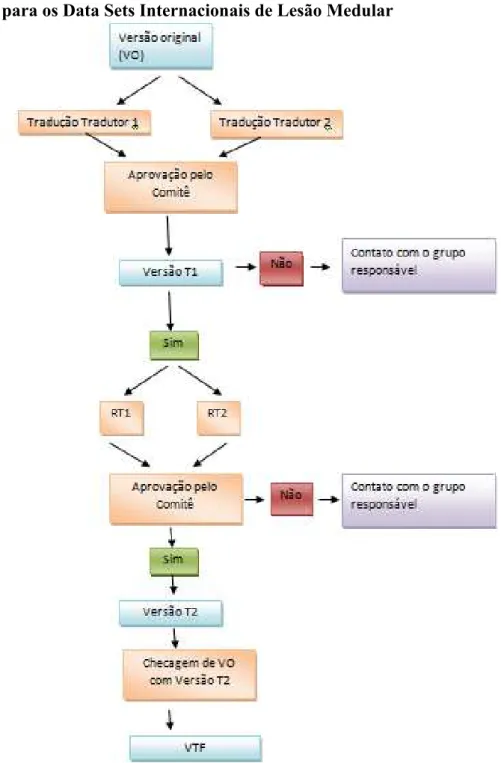 Figura 1 – Fluxograma de Tradução conforme as orientação da ISCoS  para os Data Sets Internacionais de Lesão Medular 