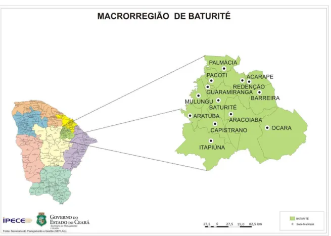 Figura 2-1- Mapa com as cidades que formam o Maciço de Baturité. 
