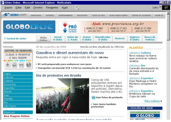 Figura 5. Home page do O Globo Online em 25 de novembro de 2004. 