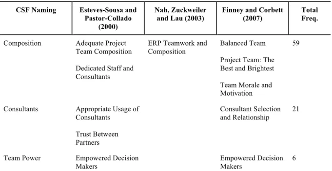 Table 3 – CSF Construct: Human Resources 