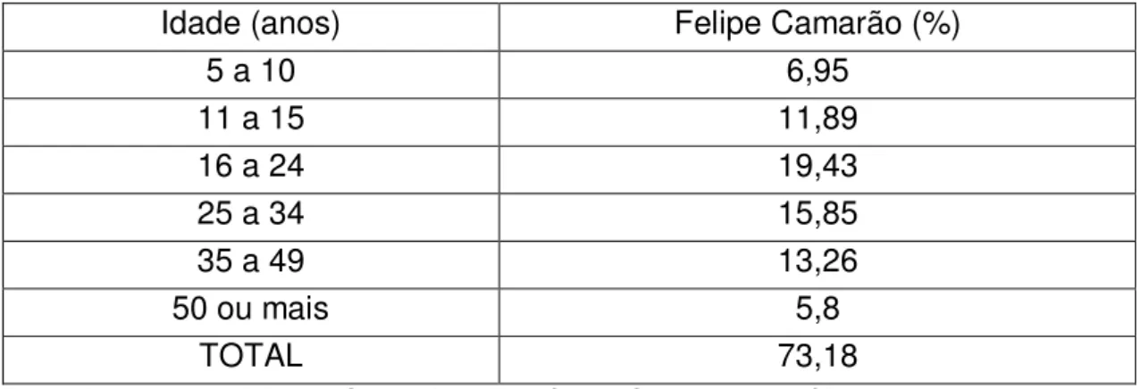 TABELA  5  –  Distribuição  das  pessoas  alfabetizadas  por  grupos  de idade  em  Felipe Camarão 