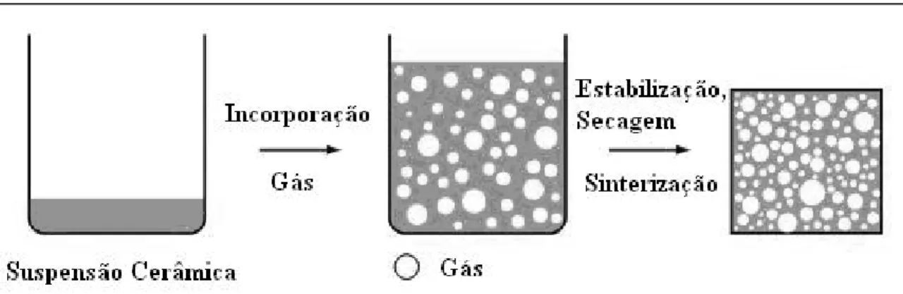 Figura 2.10 – Esquema do processamento utilizado pelo método direct foaming  (adaptada de STUDART e colaboradores, 2006)