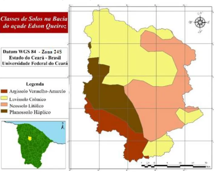 Figura 6 – Distribuição dos tipos de solos predominantes na bacia do açude Edson Queiroz 