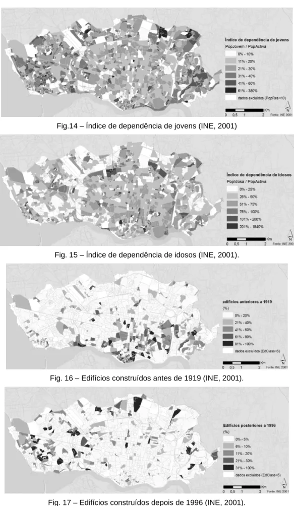 Fig. 15 – Índice de dependência de idosos (INE, 2001). 