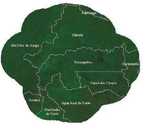 Figura 2. Municípios do sudoeste paraense (Brasil) abrangidos pelo mosaico  Carajás e entorno.