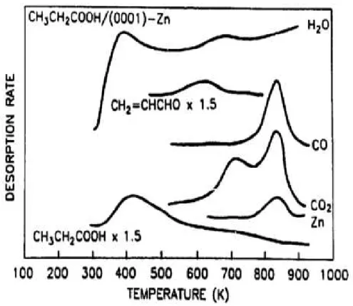 Figura 3.2. Perfil da dessorção do ácido acético sobre a superfície de Zinco, (VOHS; 
