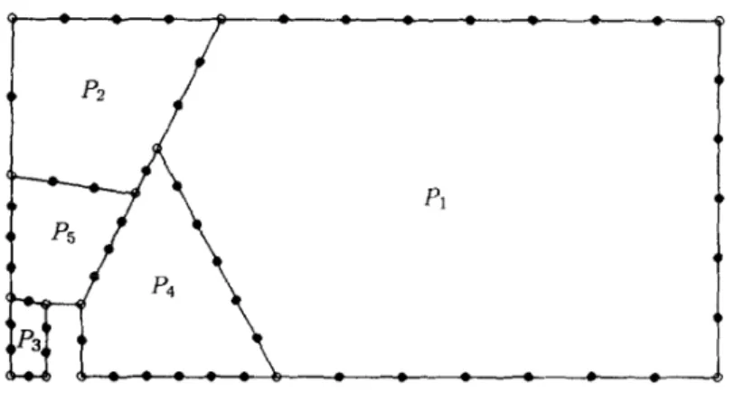 Figura 2.10: Exemplo de decomposi¸c˜ao de regi˜ao poligonal em cinco pol´ıgonos convexos [3]