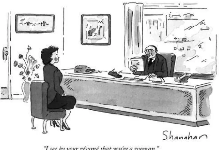 Figure 1: Hiring biases depicted in The New Yorker cartoon. (Source: Danny Shanahan in The New Yorker, Oct