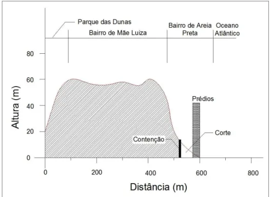 Figura 3.7 – Perfil da seção indicada na Figura 3.6 - escala vertical 5x escala  horizontal (modificado de Jesus, 2002)