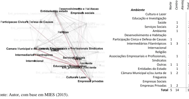 Figura 21 Entidades de Ambiente promotoras de projeto e relações de parceria 