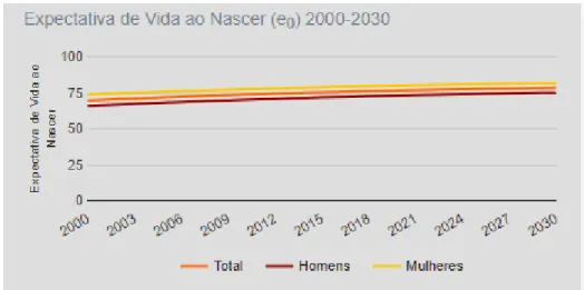 Gráfico 1  –  BRASIL:  Expectativa de Vida ao Nascer 2000-2030. 