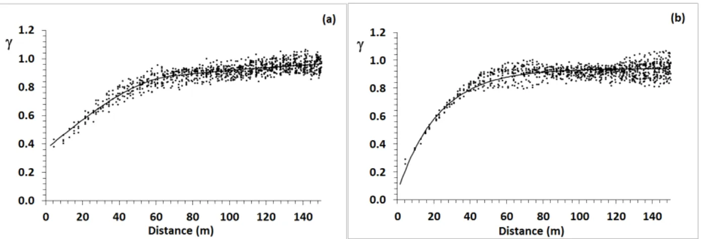Figure 3.1: (a) 2002 yield variogram for the Azarento field; (b) 2006 yield variogram for the Bemposta field.