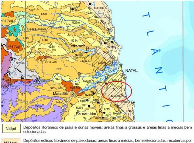 Figura 3.3– Mapa Geológico da Região de Natal/RN. Adaptado de Angelim, 2007 