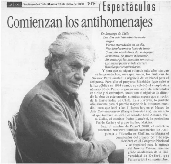Figura 7: COMIENZAN los antihomenajes. La Hora, Santiago, 25 jul. 2000. p. 17. 