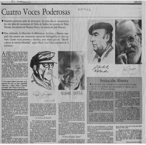 Figura 4: IRARRÁZABAL, E. Cuatro voces poderosas. El Mercurio, Santiago, 7 ago. 1994. p