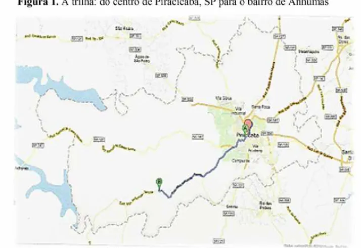 Figura 1. A trilha: do centro de Piracicaba, SP para o bairro de Anhumas