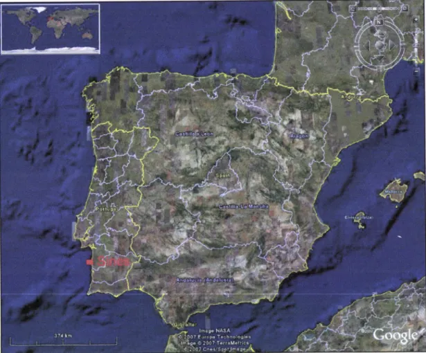 Figure  í.  The geographical  distribution  of Sines  in  the  Ibedan  Peninsula  (in  Google  Earth).