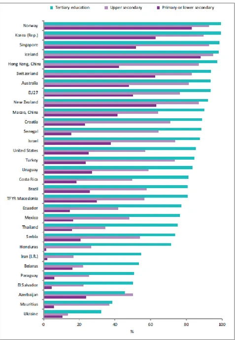 Figura 7- Percentual de usuários de internet por nível de educação  Fonte: ITU, 2011 