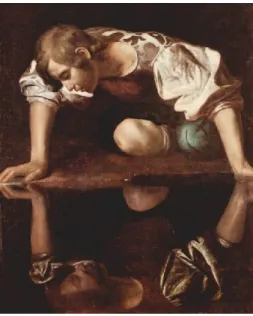 Figura 1 - Caravaggio, Narciso, 1597-1599, Óleo sobre tela, 113 x 95 cm,   Galleria Nazionale d’Arte Antica, Roma 