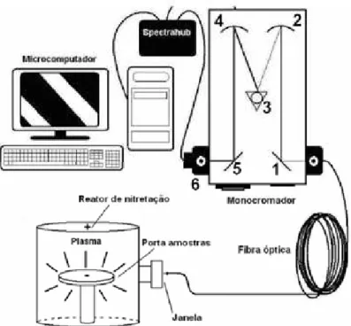 Figura 2.19.  Representação esquemática do sistema EEO, que inclui o reator de  plasma, a fibra óptica, o espectrômetro de emissão óptica e um 