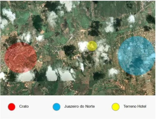 FIGURA 03 - Localização do terreno entre as cidades de Crato-CE e Juazeiro do Norte-CE