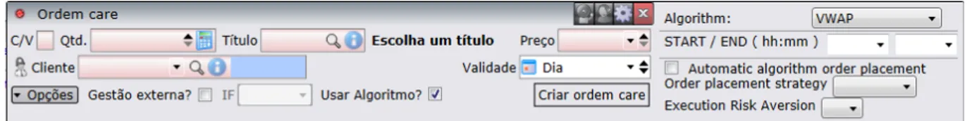 Figure 4.6: The GUI of the VWAP algorithm for order placement.