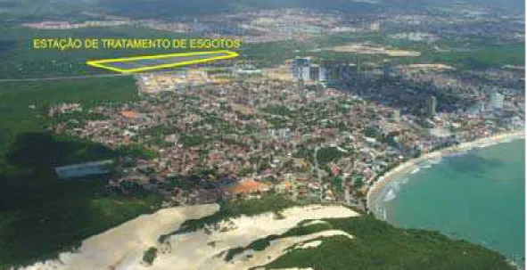 Foto 03 – Imagem aérea do bairro de Ponta Negra, com destaque para a estação de tratamento de  esgotos