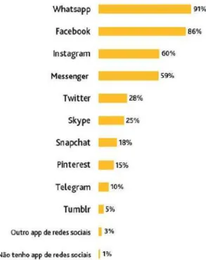 Figura 4  –  Aplicativos de redes sociais que os internautas brasileiros possuem 