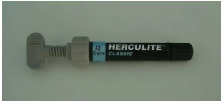 Figura 1. Seringa contendo 4 g de resina composta  fotopolimerizável da marca Herculite Classic, da SDS Kerr
