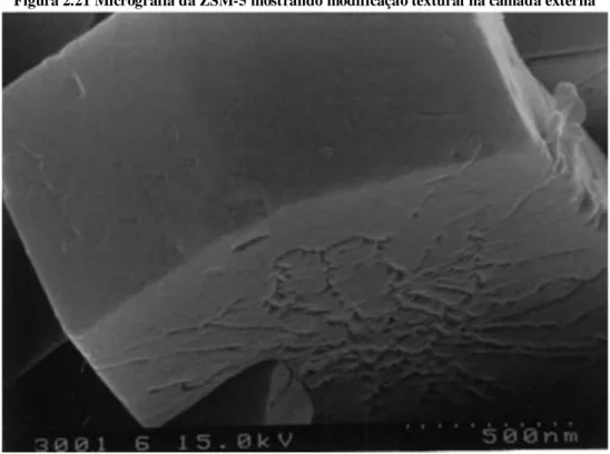 Figura 2.21 Micrografia da ZSM-5 mostrando modificação textural na camada externa 