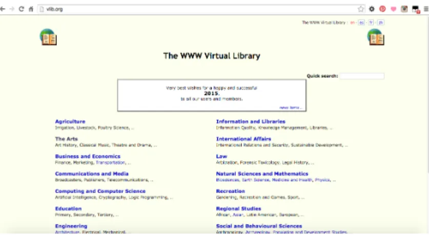 Figura 2.5: Página inicial do diretório The WWW Virtual Library Library (2016).