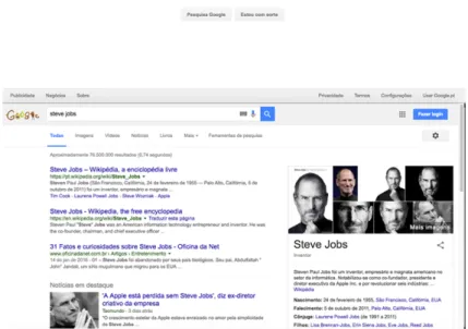 Figura 2.9: Página inicial e página resultado de pesquisa da Google (Março de 2016).