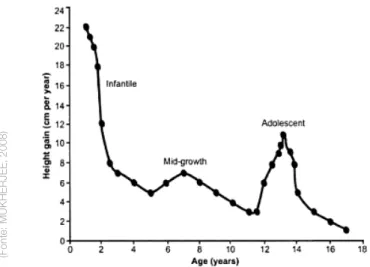 Gráfico 02. Picos de crescimento desde o nascimento até aos 18 anos. 