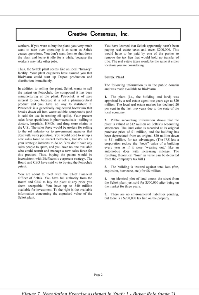 Figure 7. Negotiation Exercise assigned in Study 1 - Buyer Role (page 2)
