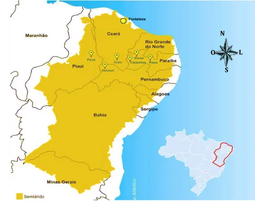 Figura 4 – A delimitação da região do Semiárido brasileiro e as cidades envolvidas no  estudo 