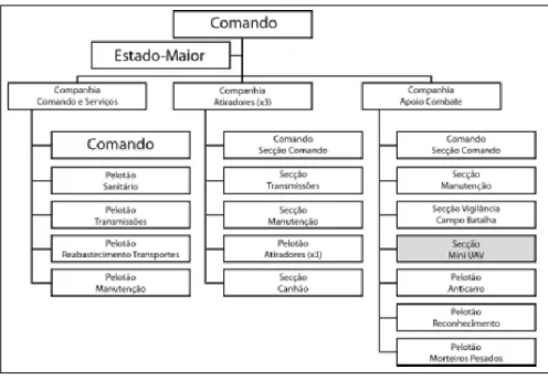 Figura n.º 3 - Organização de uma SecAt de um BIMec(R) da BrigInt do Exército Português   Fonte: (PDE 3-52-16) EME, 2012c, p