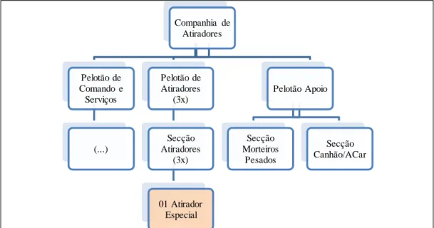 Figura n.º 6 - Organigrama  de uma Companhia  de atiradores proposto por um grupo de trabalho  do CPCI em  2010 