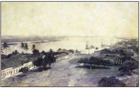 Foto 1 - Praça André de Albuquerque e Igreja de Nossa Senhora   dos Rosários dos Pretos, ao fundo o estuário Potengi, em 1862   