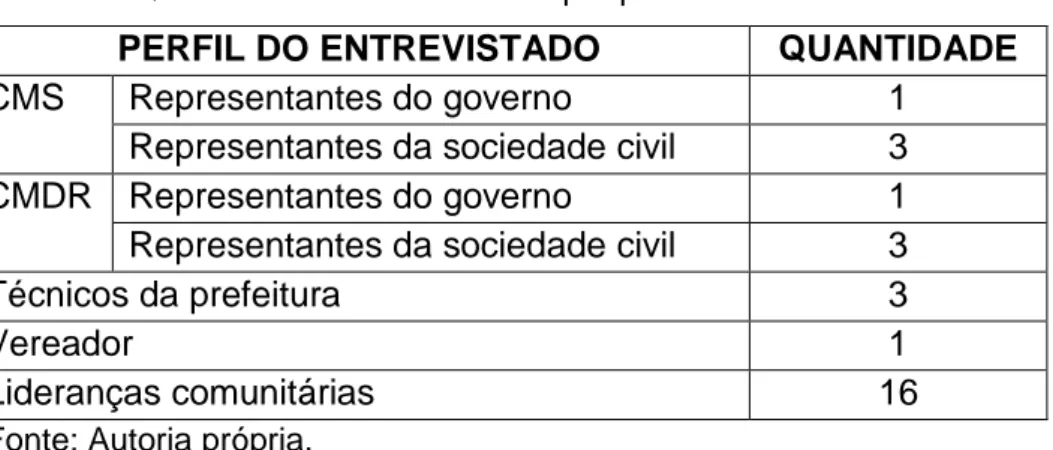 Tabela 5: Quantidade de entrevistados por perfil. 