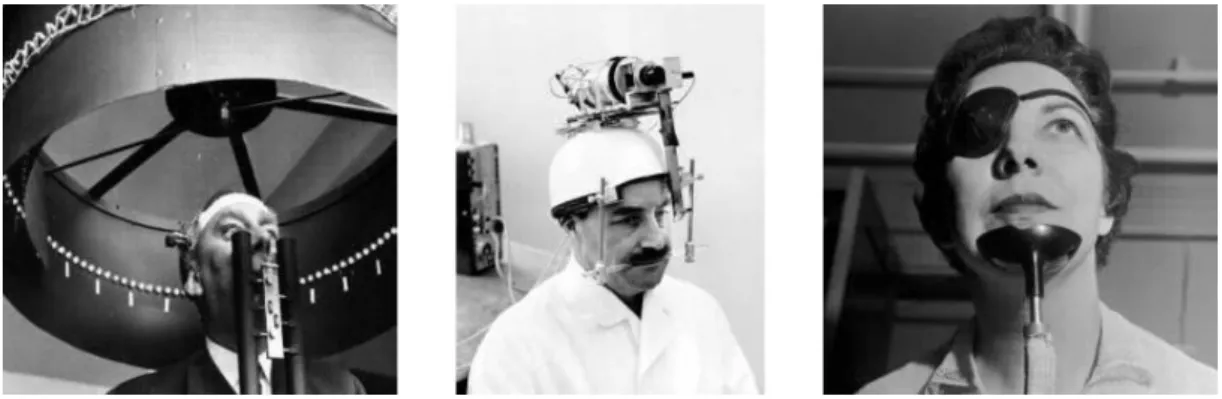 Figura 2: Exemplos de sistemas de Eye Tracking que exigiam que a cabeça estivesse o  mais imobilizada possível.
