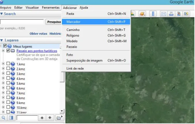 Figura 8: Procedimento de marcação de pontos no software Google Earth. 