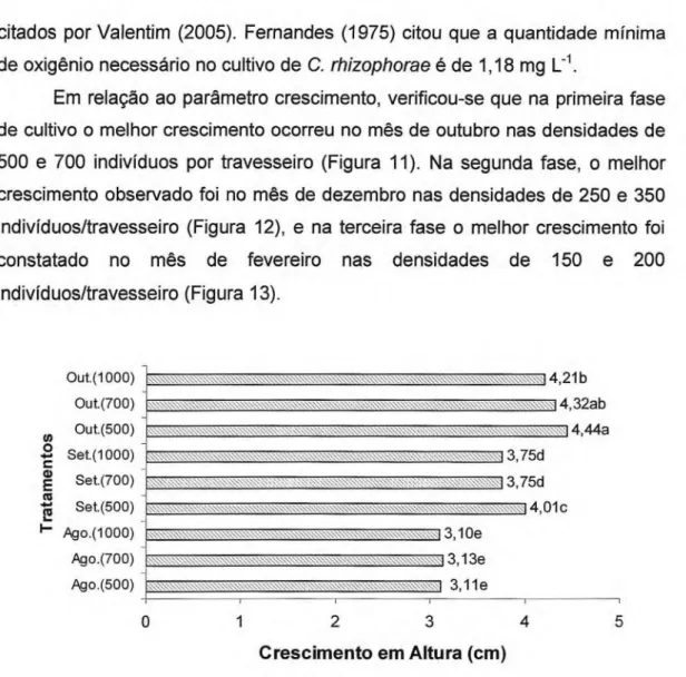 Figura 11. Crescimento da ostra  Crassostrea rhizophorae  na primeira fase de  cultivo realizado no estuário do Rio Pacoti