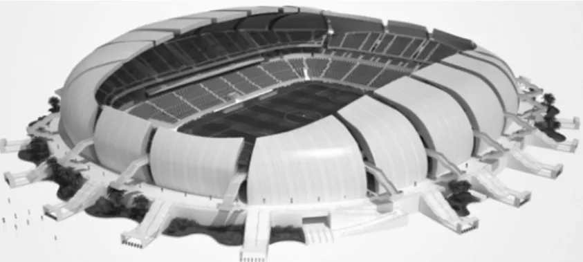 FIGURA 2 – Arena das Dunas (Maquete eletrônica):  Referente à PPP apenas o estádio passou a fazer parte  do Edital, envolvendo a demolição do antigo Machadão