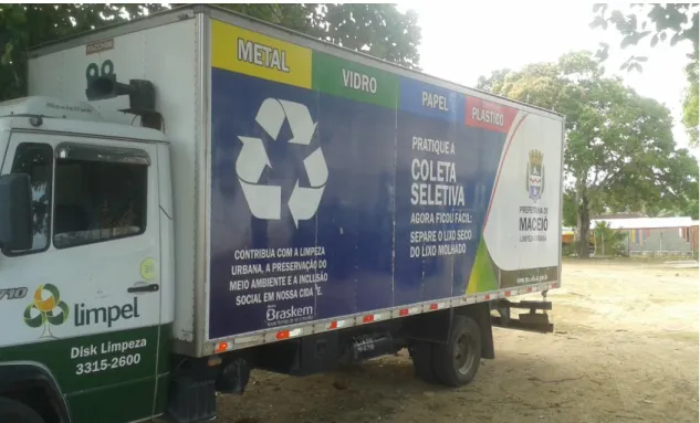 FIGURA  3  -  Caminhão  da  Coleta  Seletiva  Terceirizada  de  Maceió,  Entregando  Material na COOPREL Benedito Bentes
