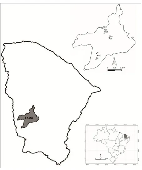 Figura 5 - Localização geográfica dos pontos de coleta silvestre de Triatoma brasiliensis,  Tauá/CE 