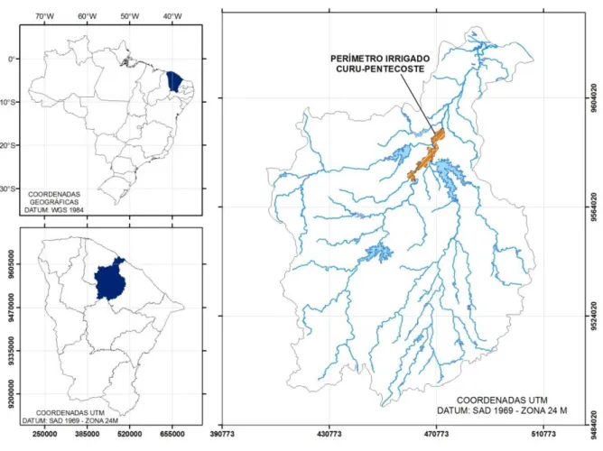 Figura 1 – Perímetro Irrigado Curu Pentecoste na Bacia Hidrográfica do Curu, Ceará.  