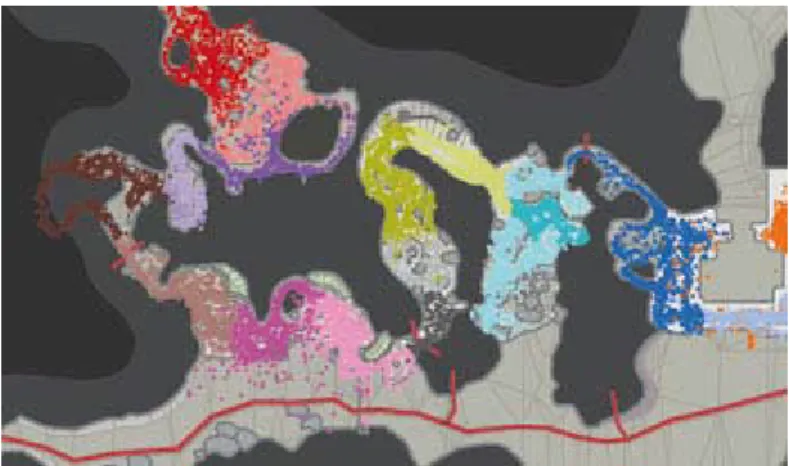 Figure 2.3: Jungle level heatmap representing player location (from Thompson, 2007) A solution to overcome this issue was to fix the terrain to keep players from  back-tracking