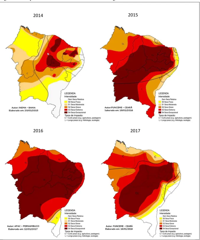 Figura 2  –  Mapa da seca dos anos 2014 a 2017 na Região Nordeste do Brasil 